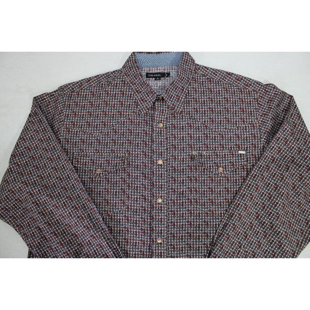 TIM HAUL LONG SLEEVE PEARL SNAP BROWN PRINT WESTERN STYLE SHIRT MEN'S LARGE